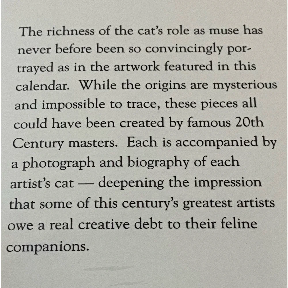 90s calendar Cat Masterpieces 20th photo art with cats William Warmack 1999